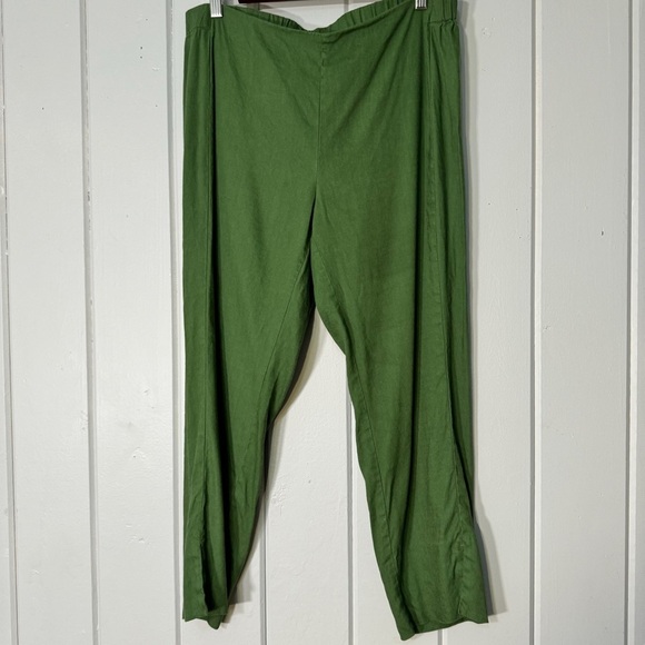J.Jill Green Linen Pants Stretch Crop Straight Leg Mid Rise Coastal Medium - Picture 1 of 9